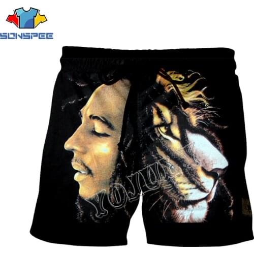 SONSPEE Rock Singer Bob Marley 3D Print Funny Fashion Casual Short Pants Summer Men Board Shorts Unisex Swimming Shorts