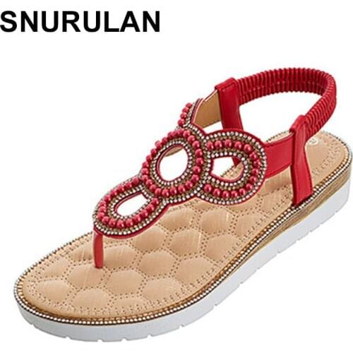 SNURULAN 2020 fashion pearl sandals woman blue white pink green Six colors available rhinestone metal decoration leisure women