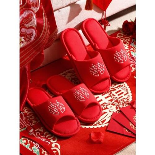 Wedding Celebration Supplies Festive Wedding Slippers Festive Wedding Red European Style Couple Spring and Autumn Sandals Female