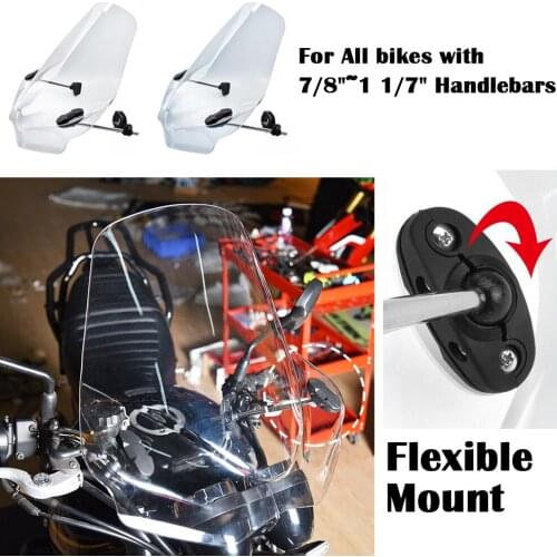 Universal Motorcycle Windshield Windscreen 7/8'' Or 1'' Round Wind Deflector For Harley Honda Yamaha Kawasaki Suzuki Smoke Clear