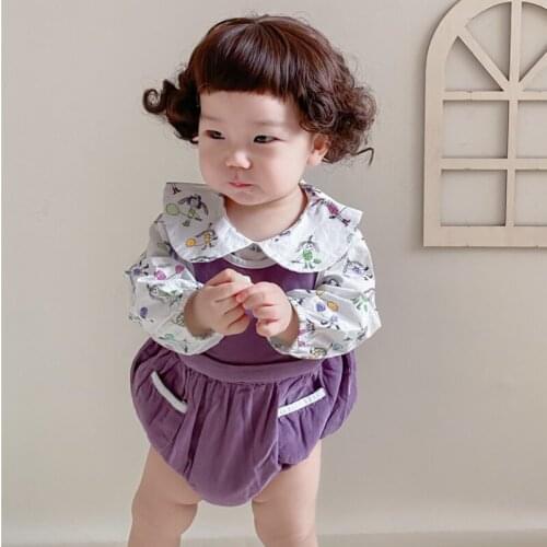 Spring and Autumn Infants and Young Children Girls and Boys Baby Printed Villain Doll Collar Shirt Corduroy Bib Romper