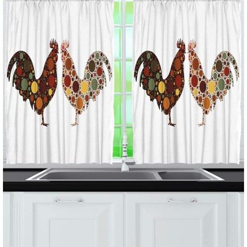 Kitchen Curtains Rooster in Polka Dots Country Decor Curtains for Kitchen Windows Brown Rustic Decorations Farmhouse Themes