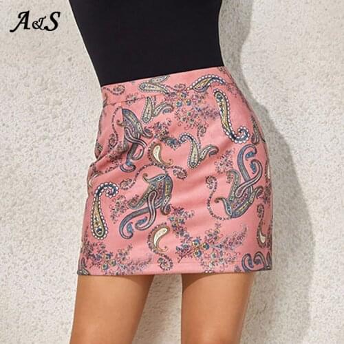 Anbenser Women Suede Print Skirt Autumn Winter Fashion Vintage High Waist Mini Bodycon Skirts Female Casual Zipper A-Line Skirt