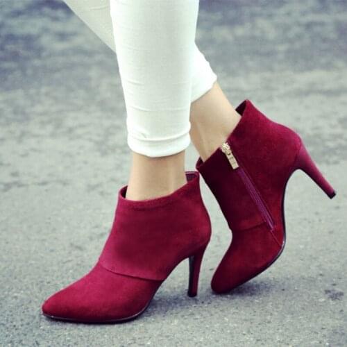 Womens Boots Ankle High Heel Female Pointed Toe Sexy Party Boots Zipper Autumn Winter Short Boots Large Size 32-54 Shoes M-070