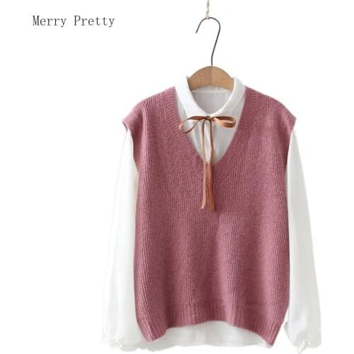 Women Casual 2 Piece Sets Solid V-neck Sleeveless Knitted Vest And White Lace Up Long Sleeve Blouse 2021 Summer Set Clothing