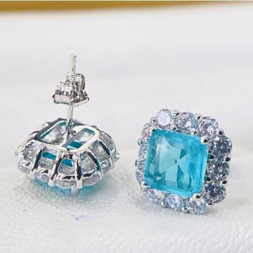 DIWENFU Bohemia 925 Silver Sterling Blue Topaz Stud Earrings for Women CN(Origin) Aretes De Mujer Silver 925 Jewelry Orecchini