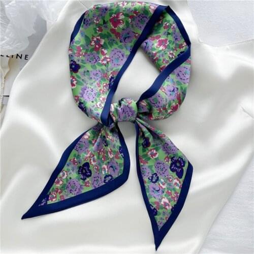 Luna&Dolphin Women Spring Wide Ribbon100X10cm Flower Printed Blue White Green Long Scarf Headbands Neckerchief Streamer Choker