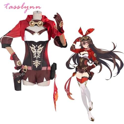 Game Genshin Impact Amber Cosplay Costume Amber Cosplay Costume Women Red Comtume Halloween Top Pant Uniform Full Set