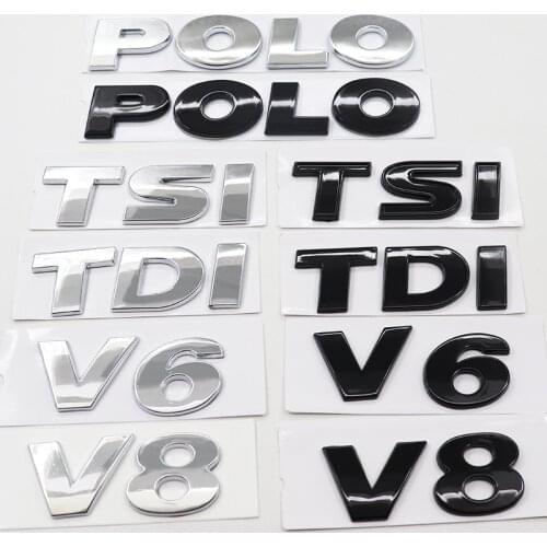 1pcs ABS POLO TDI TSI V6 V8 3D Car logo letter sticker Rear tail door trunk sticker car rear sticker Decal styling Accessories