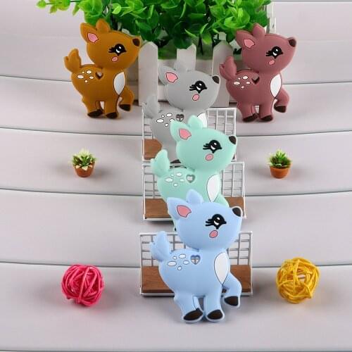 Kovict 1Pcs Cartoon Animal Deer Shape Silicone Teether BPA Free Rodents Chewable Toys Baby Products Tiny Rod Pandents