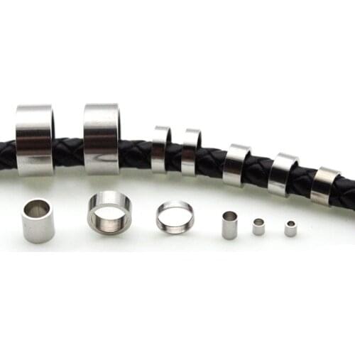 1 packs Stainless Steel Metal Tube Spacer Beads Charms Slider Big Hole Beads for Jewelry Making DIY Leather Bracelet Findings