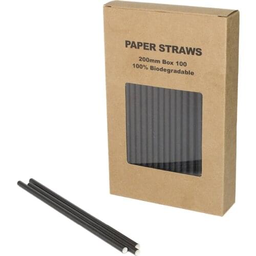 100pcs/Box Plain Solid Black Paper Straws Bulk,Halloween Graduation New Years Eve Party Coffee Bar Restaurant Drinking Straws