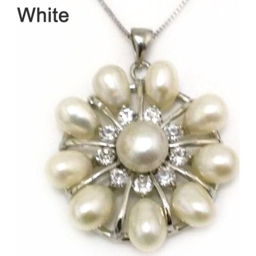18 inches Flower Style 6-7mm Natural White Rice Pearl Zirconia 925 Sterling Silver Pendent Necklace