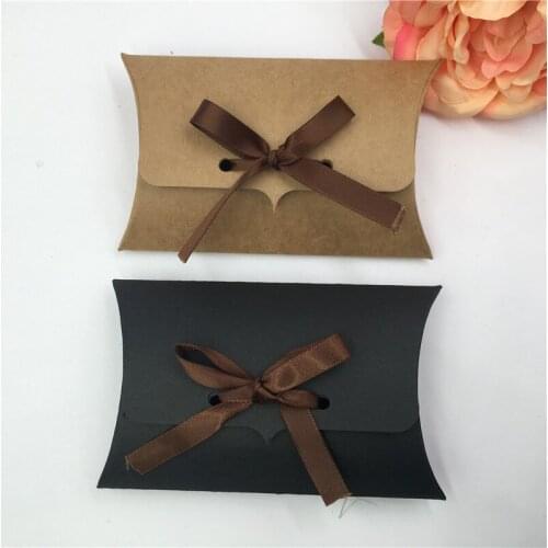 30pcs/lot Handmade 12.5x8x2.5cm Kraft Paper Box For Grand Event Holiday Dessert Candy Gift Party Card Paper Boxes With Ribbons