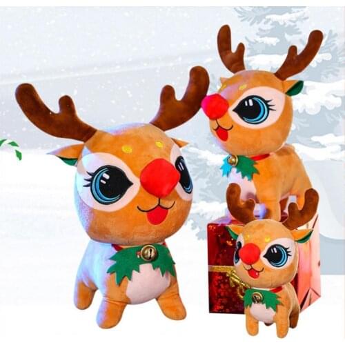43cm Cute Big Eyes Santa Deer Plush Toy Soft Stuffed Xmas Elk Toys Kawaii Christmas Deer for Christmas Decor New Years Gift