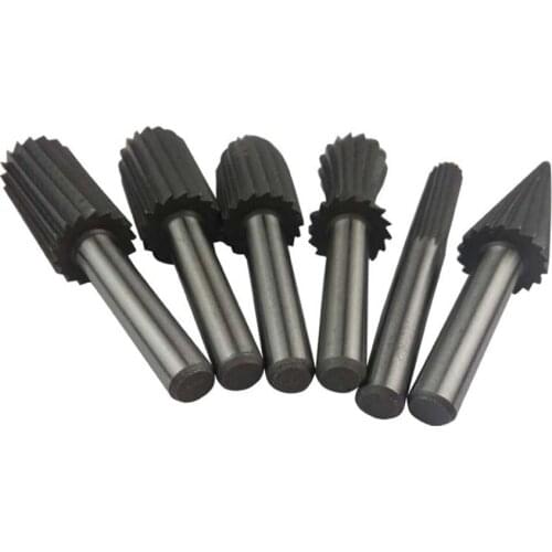 6pcs/set Hard High Speed Steel Rotary Files Woodworking Rasp Bit Tool for Carving/Grinding/Polishing 6MM Handle