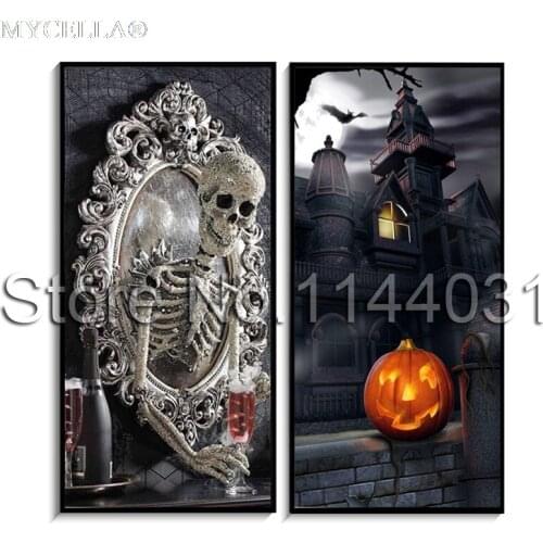 Full Diamond Embroidery Rhinestone Cat Witch Moon Fall Diy 5D Diamond Painting Cross Stitch Haunted Diamond Mosaic Wall Decor