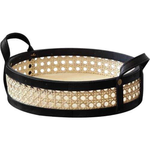 Antique Rattan Storage Basket Dessert Fruit Cake Bread Snack Basket Living Room Storage Box Desktop Sundries Tray