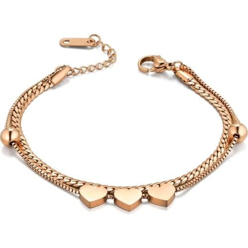 BONISKISS New Heart Double layer Bracelet&Anklet For Women Men Stainless Steel Adjustable Chain Bracelets Jewelry Wholesale