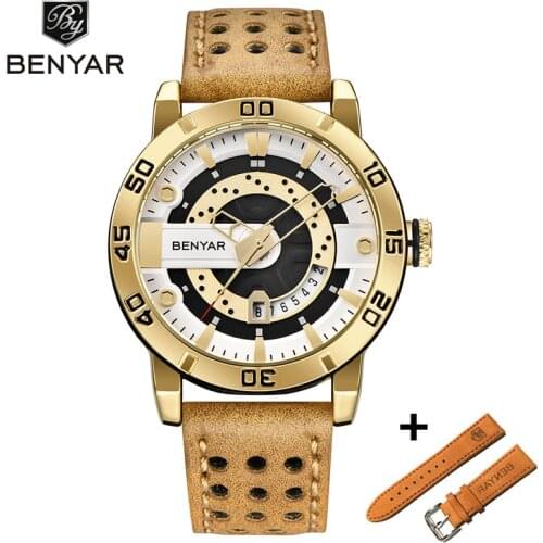 2019 BENYAR Fashion Luxury Brand Watches Men Set Chronograph Quartz Sport Leather Waterproof Watch Men Relogio Masculino