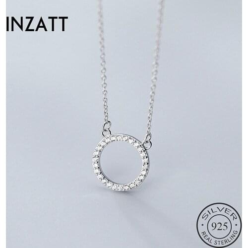 INZATT Real 925 Sterling Silver Zircon Round Pendant Choker Necklace For Fashion Women Fine Jewelry Minimalist Accessories Gift