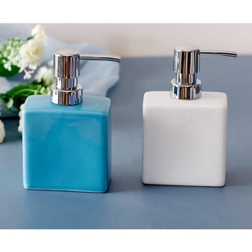 Liquid Soap Dispenser Ceramic Bathroom Shampoo Shower Gel Bottle With 304 SUS Press Type Head For Hotel & KTV Bath Hardware