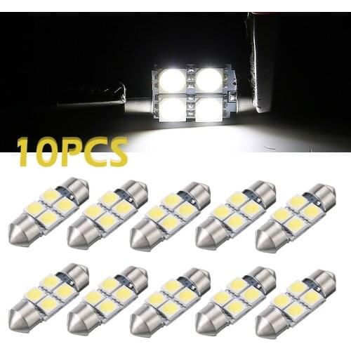 For Car Light Sources 10pcs 12V 5050 31mm 4SMD Festoon LED Interior Light 6000k Super White Dome Map License Light Bulb Mayitr