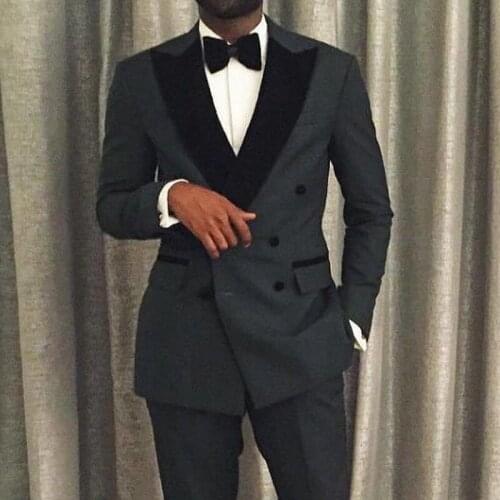 Double Breated Slim fit Men Suits for Wedding Groomsmen Tuxedos with Peaked Lapel Tailor made 2 Piece Male Set Jacket Pants