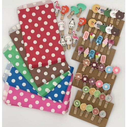 Eco-colored paper bags, biodegradable for party, crafts 10 cm. x 17 cm. With 50 free wooden tweezers