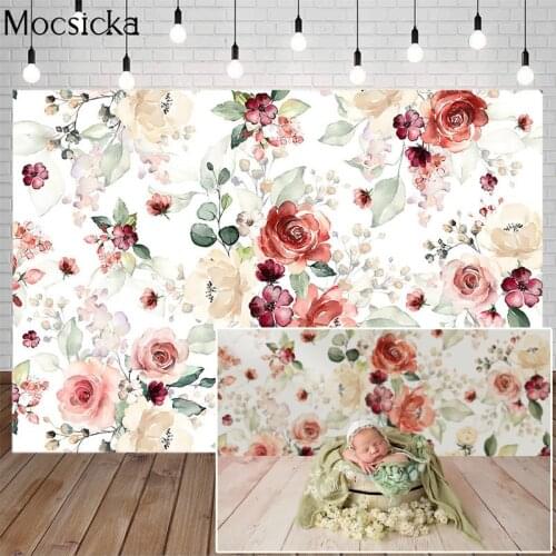 Red Watercolor Flowers Newborn Baby Kids Background for Photography Floral Birthday Photography Backdrops For Photo Studio