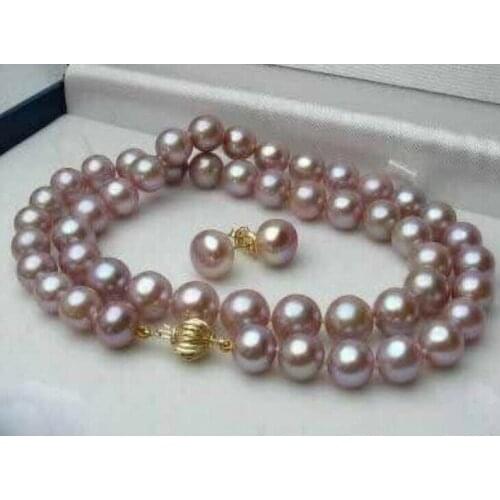 8-9mm Purple Cultured Pearl Necklace+earring 18"