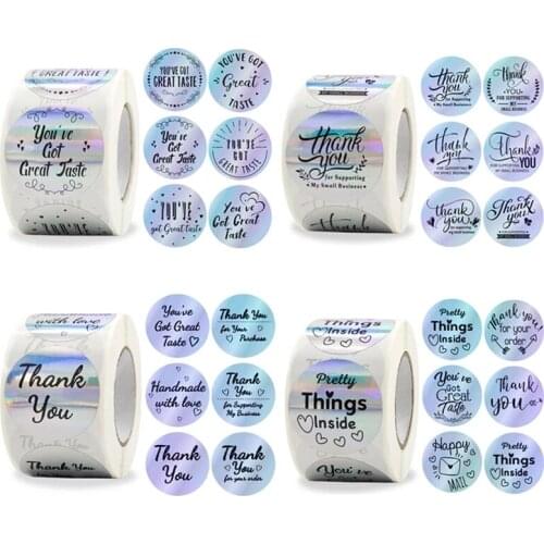 Laser Rainbow Label Stickers 1 Inch Thank You Stickers Roll For Small Business Gift Package Envelope Seal Sticker Stationery