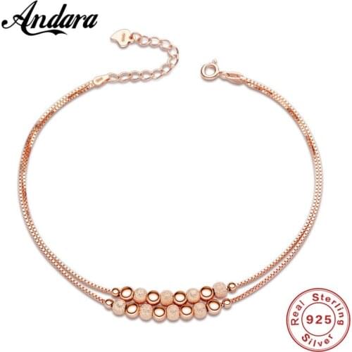 Summer Style 100%925 Sterling Silver Anklet Double Lucky Bead Anklet Woman Fashion Jewelry