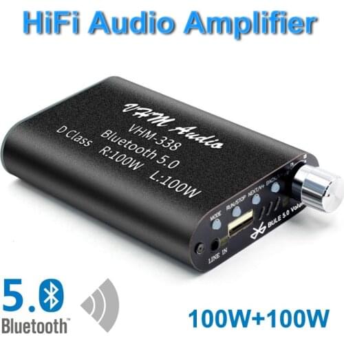 100W+100W Bluetooth 5.0 Mini Digital Amplifier Hifi Stereo Wireless Audio Amplificador Class D Amp USB AUX Car Sound AMP