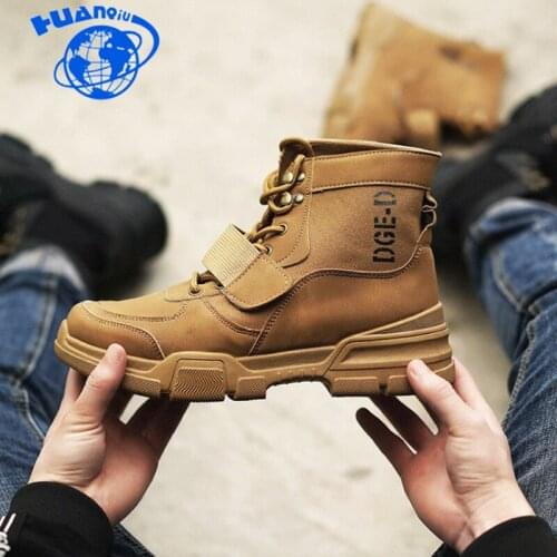 HUANQIU 2018 boots new Hook& Loop men boots high top British wind retro fashion tooling boots men shoes black ZLL619