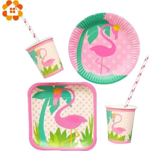 Flamingo Theme Disposable Tableware Sets Champagne Party Cup Plate Party Supplies Wedding/Kid Birthday/ Pool Party Decoration