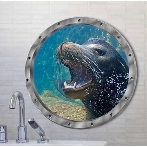 Bathroom Wall Stickers Cute Shark Coral Fish Turtle Sea World Animals 3D Window Pvc Decals Tortoise Stickers Washroom Home Decor