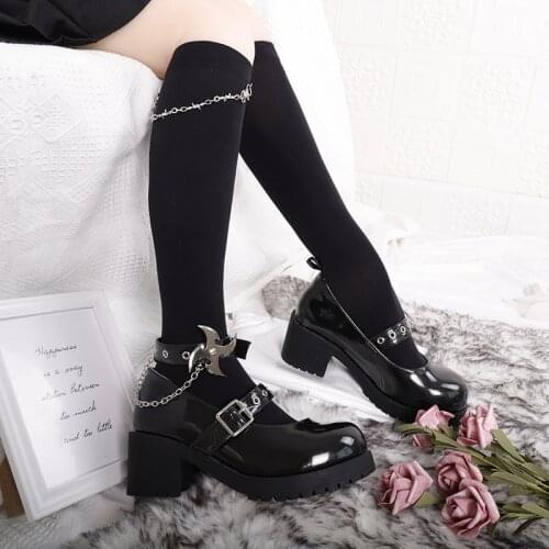 Punk Cool Black Women Sock 2021 Lady Hipster Basic Dark Gothic Calf-length Metal Thorns Chains Lolita Socks Student Jk Soft