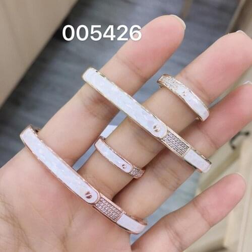 TIRIM 2020 NEW Trendy Belt Shape Bangle Ring for Women Abalone Shell Zirconia Wedding Engage Bracelet Set Dubai Jewelry set