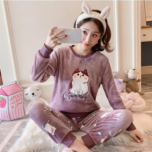 New Women Pajamas Set Winter Autumn New Thin Cartoon Pijamas Mujer Long Sleeve Anime Sleepwear Casual Homewear Female Pyjamas