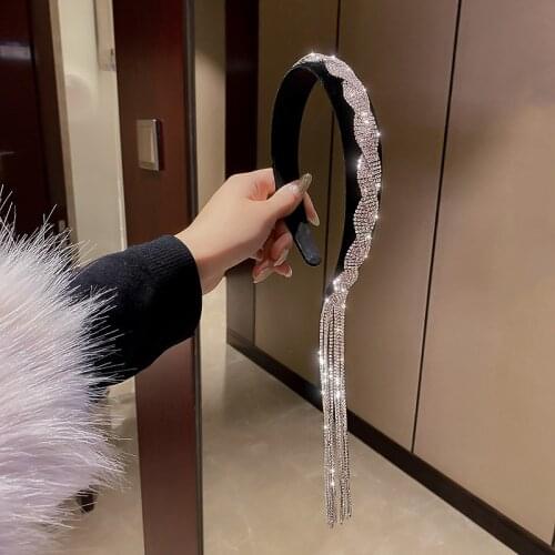 Luxury Shiny Rhinestone Hairbands for Women Long Tassel Bow Bands Korean Designer Headband Wedding Hair Band Accessories Gifts