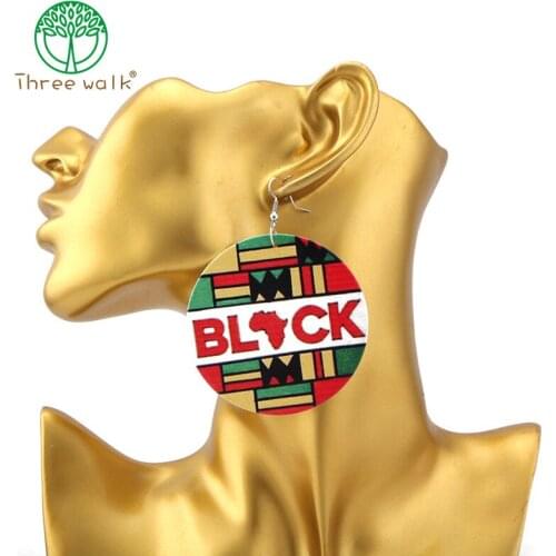 One Pairs Only Wholesale Price Women Africa Map Round Wooden Earrings Printed Promotional Gift