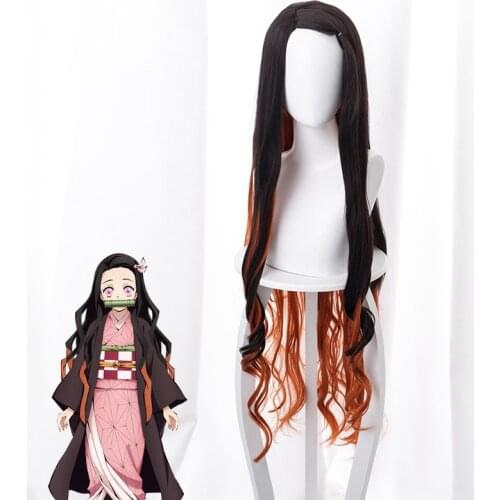 Anime Demon Slayer Kimetsu no Yaiba Nezuko Kamado Long Gradient hair Cosplay wig long 95cm
