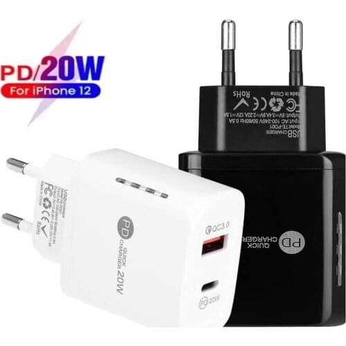 PD20W Fast Charging Charger QC3.0 Dual Port Mobile Phone Charger For iPhone 12 11 Pro XR XS Max 6 7 8 iPad Huawei Xiaomi Samsung