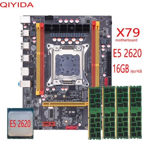 Qiyida X79 Motherboard Set With LGA2011 Combos Xeon E5 2620 CPU 4pcs x 4GB = 16GB Memory DDR3 RAM 1333Mhz PC3 10600R RAM