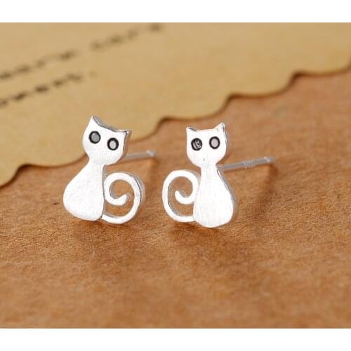Real 100% 925 Sterling Silver Cat Stud Earrings for Women Girls Fashion sterling-silver-jewelry brincos brinco