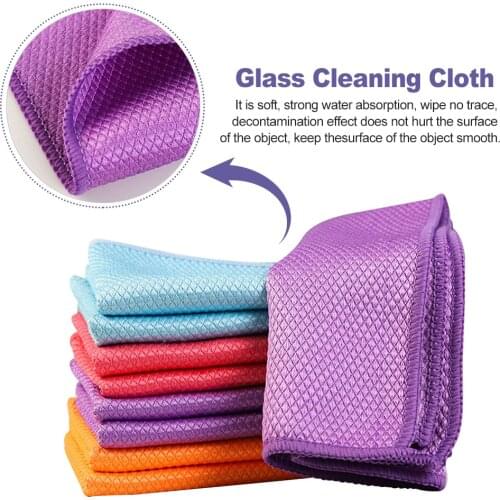 Glass Cleaning Cloth Dishcloth Lint Free For Windows Cars Kitchen Mirrors Traceless Reusable Fish Scale Rag Polishing Microfiber