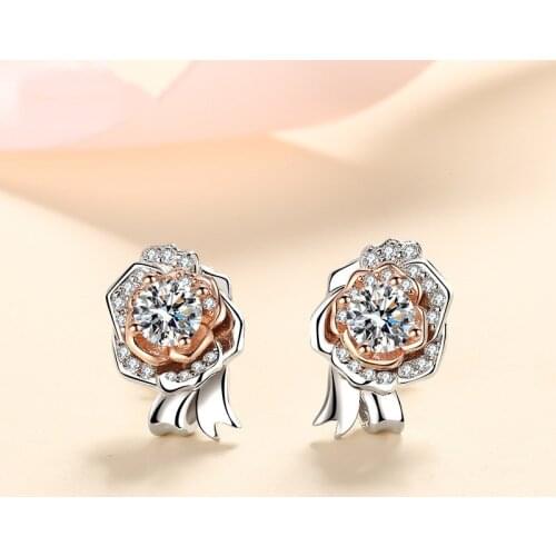 Silver Excellent Cut 0.5 Carat Diamond Test Past D Color Moissanite Rose Gold Blossom Stud Earrings Silver 925 Wedding Jewelry