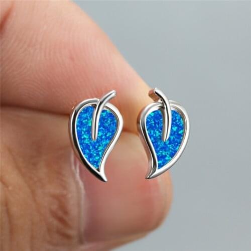 Vintage Bridal Small Leaf Stud Earrings Simple Female White Blue Opal Earrings Rose Gold Silver Color Wedding Earrings For Women