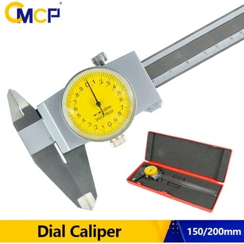 CMCP Dial Caliper 0-150/200mm 0.01 0.02mm Shockproof Dial Gauge Stainless Steel Vernier Caliper Micrometer Measure Tool Caliper